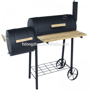 alta qualità due / double / twin barile barbecue con camino fumatore e legno tabella